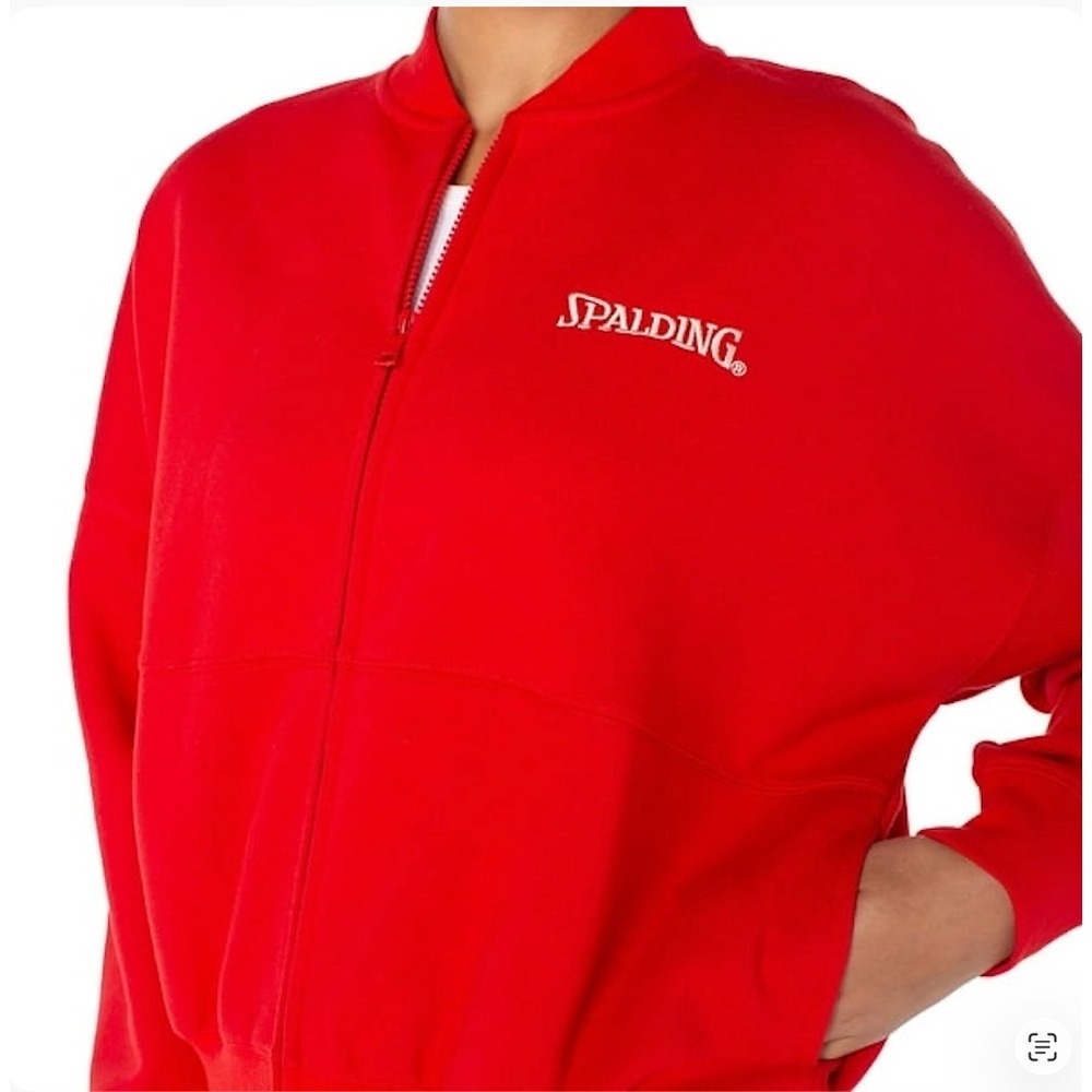 Spalding Red Full‎ Zip Sweatshirt Mens Athletic Zip Up Jacket Fleece